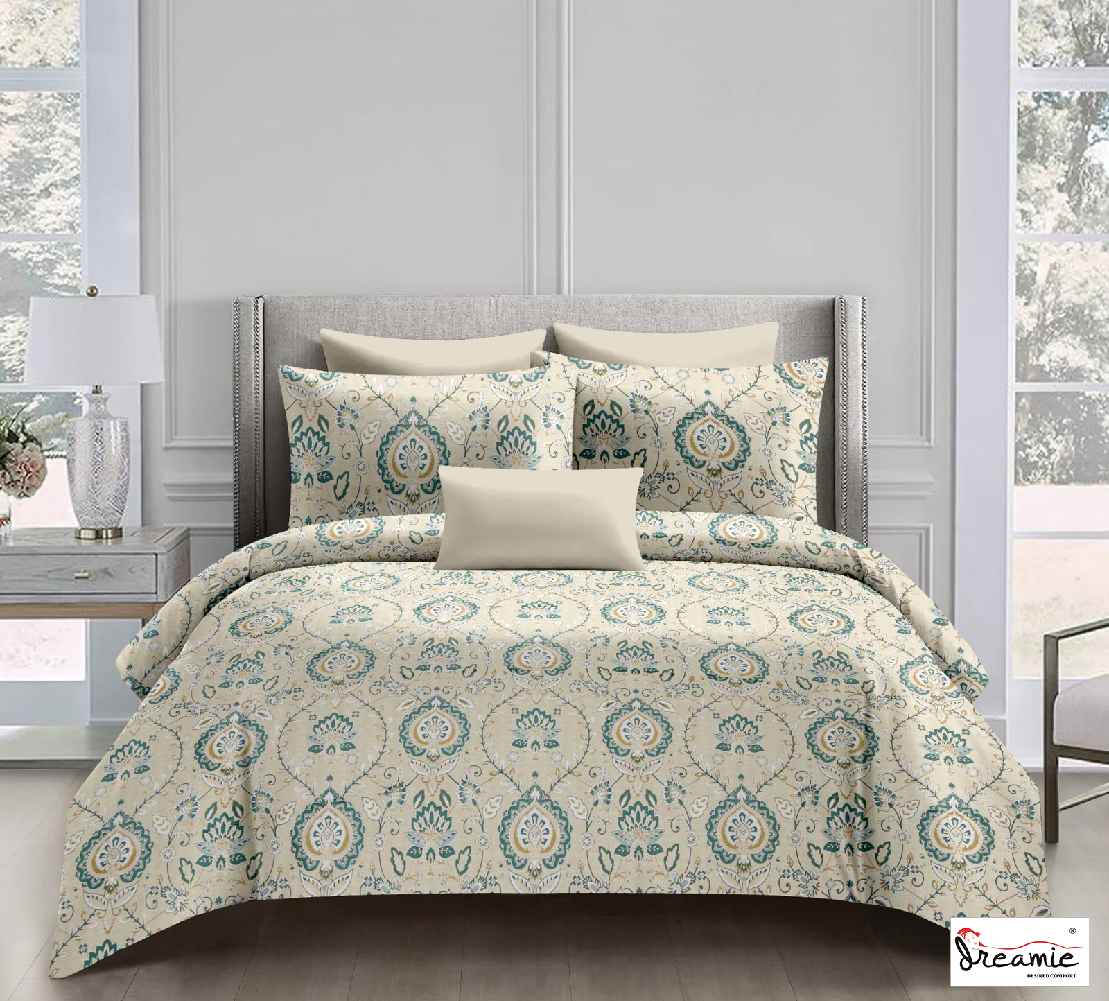 Dreamie Italia 180TC 100% Cotton Satin Extra Large Double Bedsheet.Fashion String King Size Double Bedsheet with 2 Pillow Covers. (Paisley)