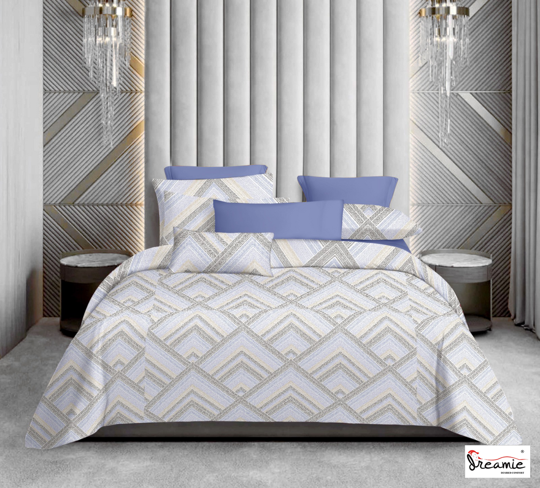 Dreamie Italia 180TC 100% Cotton Satin Extra Large Double Bedsheet.Fashion String King Size Double Bedsheet with 2 Pillow Covers. (Geometric)