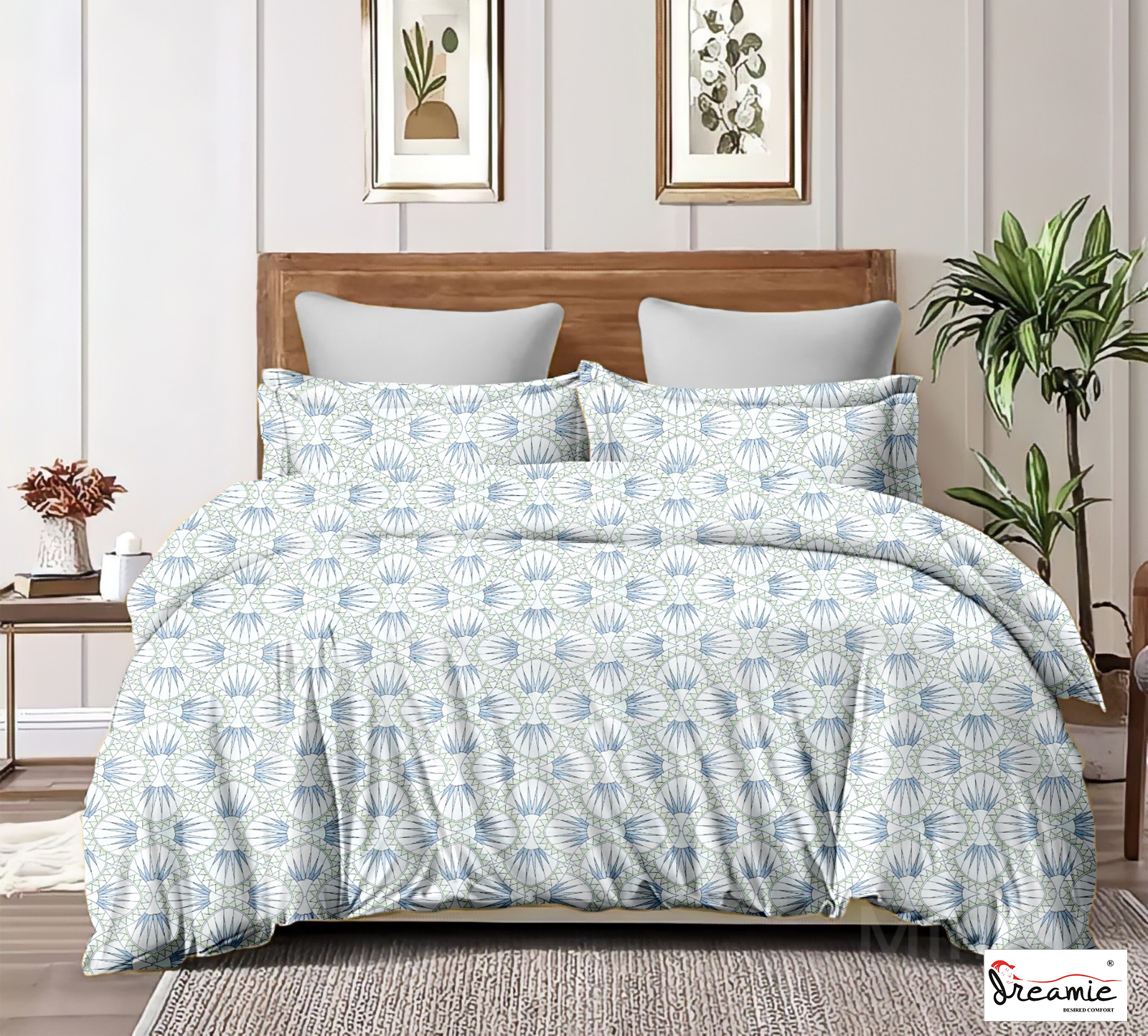 Dreamie Italia 180TC 100% Cotton Satin Extra Large Double Bedsheet.Fashion String King Size Double Bedsheet with 2 Pillow Covers. (Ogee pattern)