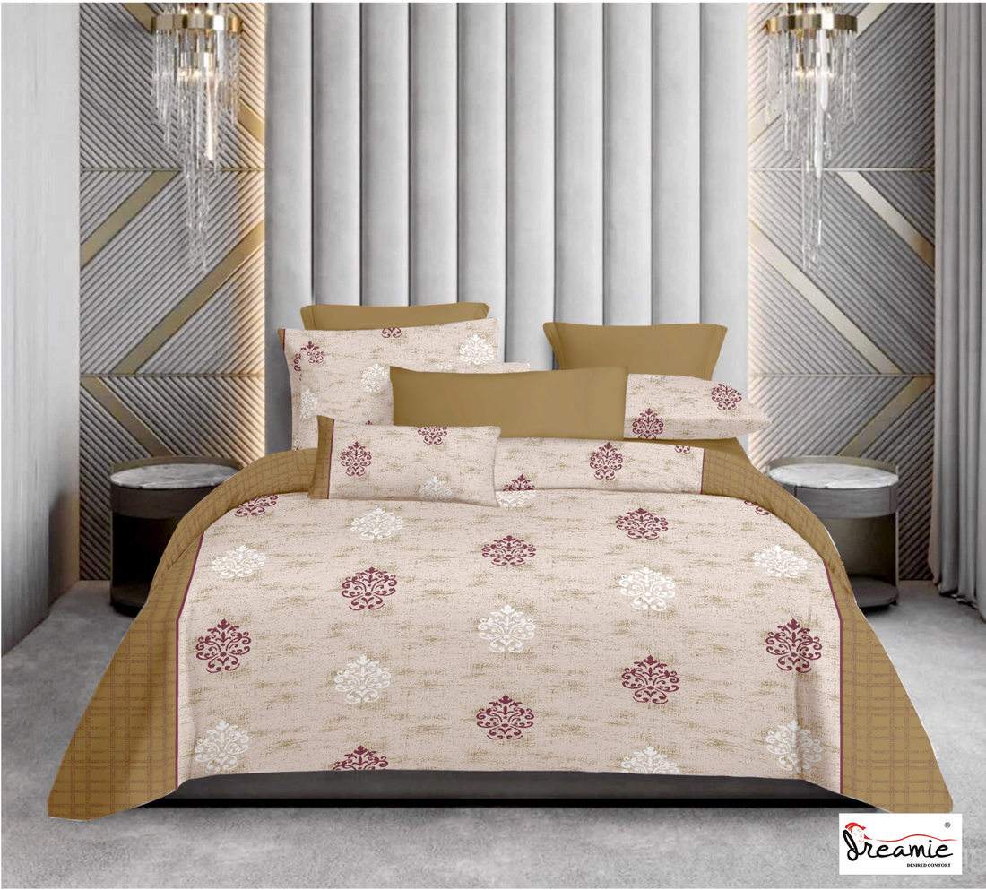 Dreamie Italia 180TC 100% Cotton Satin Extra Large Double Bedsheet.Fashion String King Size Double Bedsheet with 2 Pillow Covers. (Double Pattern)