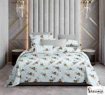 Dreamie Italia 180TC 100% Cotton Satin Extra Large Double Bedsheet.Fashion String King Size Double Bedsheet with 2 Pillow Covers. (Jasmine Joy)