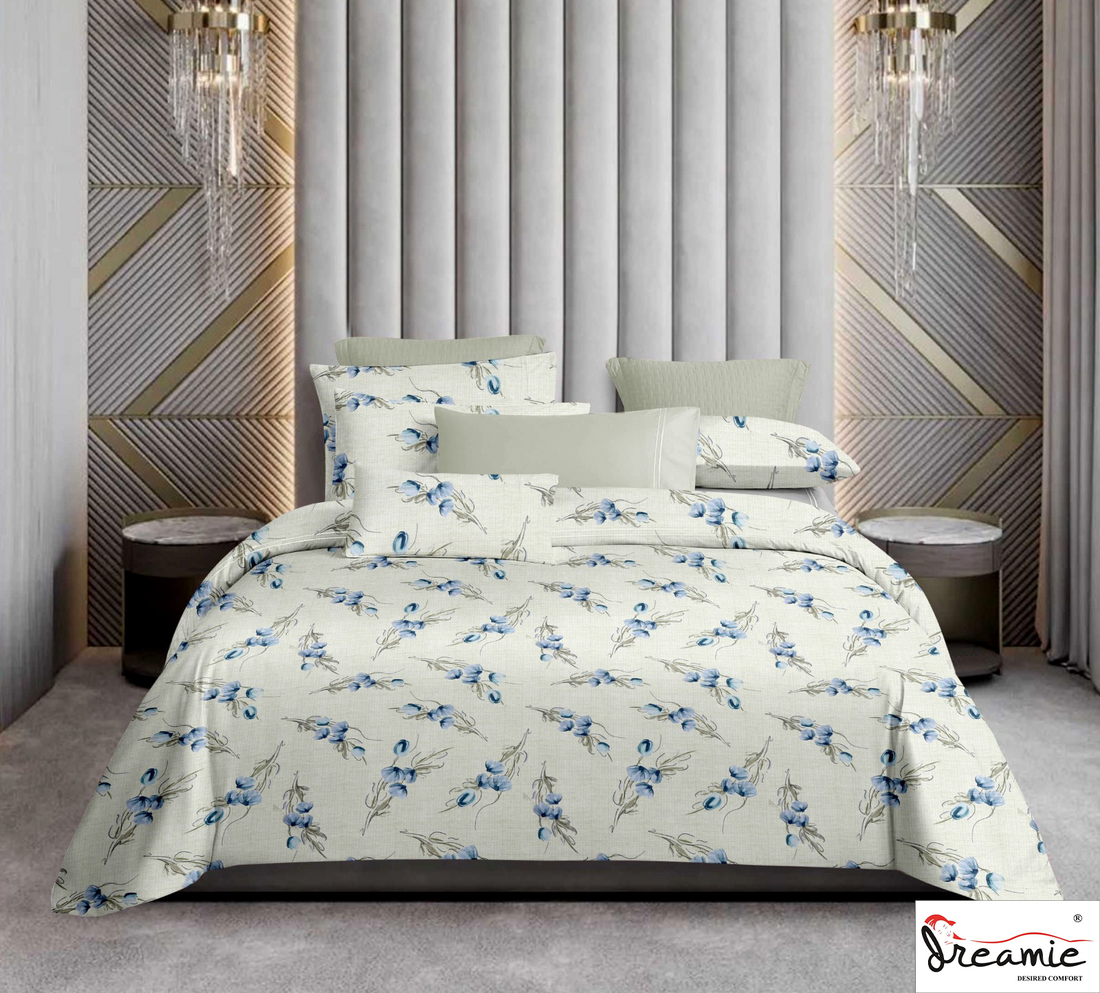 Dreamie Italia 180TC 100% Cotton Satin Extra Large Double Bedsheet.Fashion String King Size Double Bedsheet with 2 Pillow Covers. (Jasmine Joy)