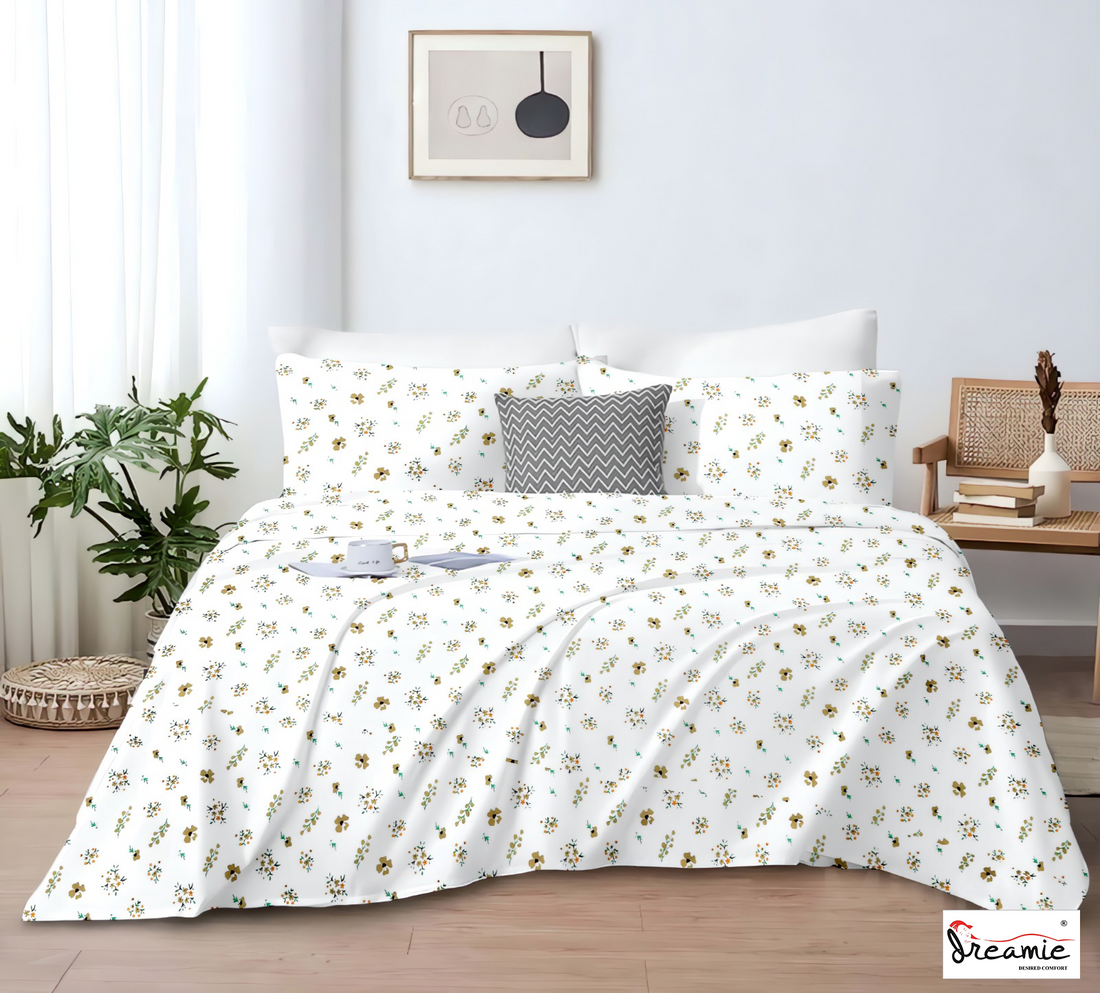 Dreamie Italia 180TC 100% Cotton Satin Extra Large Double Bedsheet.Fashion String King Size Double Bedsheet with 2 Pillow Covers. (Blossom)