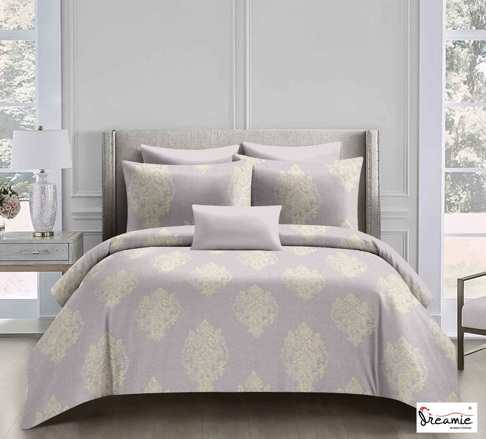 Dreamie Italia 180TC 100% Cotton Satin Extra Large Double Bedsheet.Fashion String King Size Double Bedsheet with 2 Pillow Covers. (Damask)