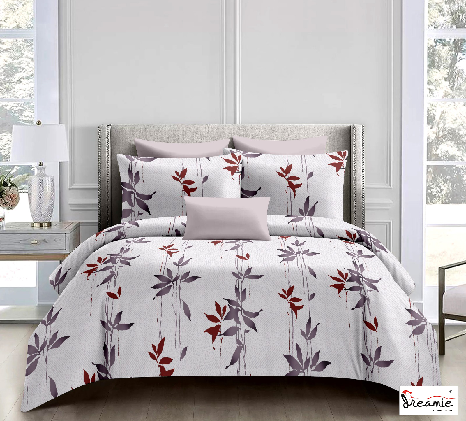 Dreamie Italia 180TC 100% Cotton Satin Extra Large Double Bedsheet.Fashion String King Size Double Bedsheet with 2 Pillow Covers. (Leaf Drop)