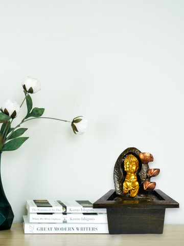 SMALL BUDHDHA WITH THREE LAYER WATERFALL FOUNTAIN WITH LIGHT AND GLASS BALL