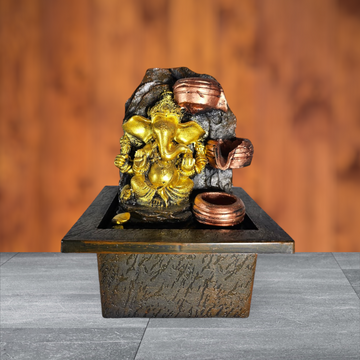 SMALL GANESH JI WITH 3 LAYER WATERFALL FOUNTAIN WITH GLASS BALL