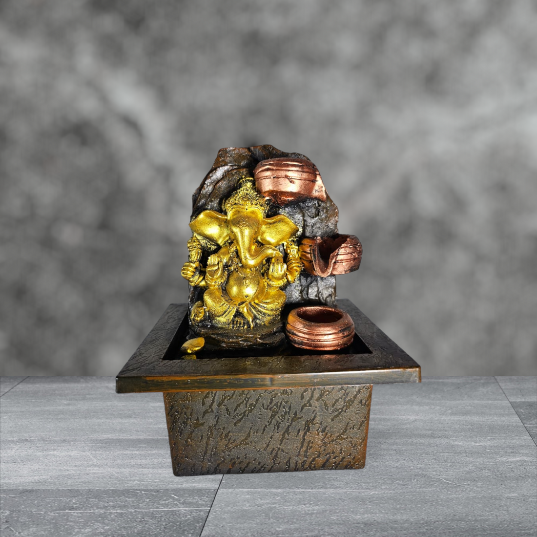 SMALL GANESH JI WITH 3 LAYER WATERFALL FOUNTAIN WITH GLASS BALL