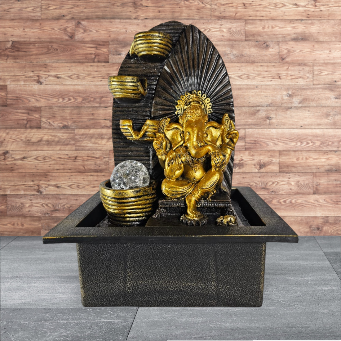 GANESH JI FOUR LAYERS WATERLL WITH LIGHT AND GLASS BALL