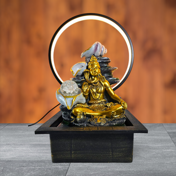 GOLDEN SHIV JI WITH THEE LAYER SANKHA WATER FALL FOUNTAIN, RING LIGHT AND GLASS BALL