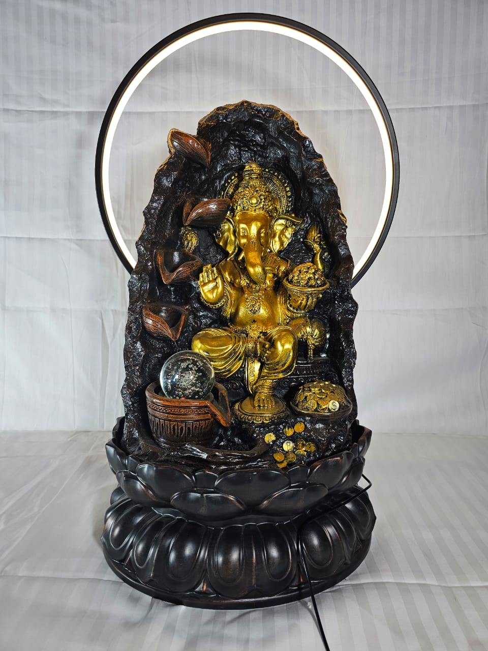GANESH JI FIVE LAYERS WATERFALL WITH RING LIGHT AND GLASS BALL