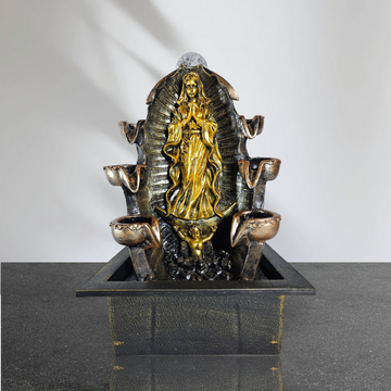 GOLDEN MOTHER MARY WITH SIX WATER FALL FOUNTAIN AND GLASS BALL
