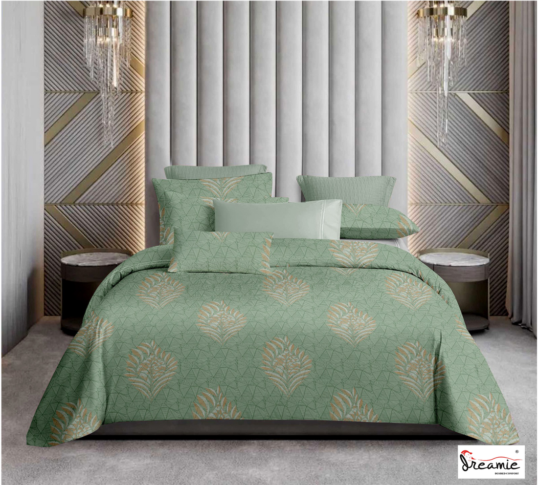 Dreamie Italia 180TC 100% Cotton Satin Extra Large Double Bedsheet.Fashion String King Size Double Bedsheet with 2 Pillow Covers. (Leaf Textured)